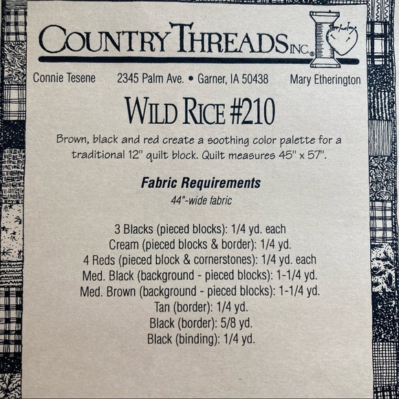 Quilt Pattern - Country Threads Wild Rice 45” x 57” Easy Primitive Style Design - Picture 3 of 6